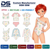 Maillot de bain une pièce à volants asymétriques pour filles, imprimé palmiers tropicaux, idéal pour les vacances à la plage, vente en gros pour boutiques de maillots de bain pour enfants, personnalisable OEM