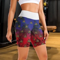 Shorts taille haute élastiques pour femmes, motif géométrique palmier symbole d'Haïti, pour activités de plein air, randonnée, camping, fitness, entraînement et cyclisme