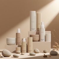 Ensemble d'Emballages de Luxe Beige Mat pour Soins de la Peau – Flacon Pompe et Compte-Gouttes en Plastique PET pour Sérum, Crème et Lotion