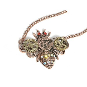Colliers pendentifs mécaniques steampunk avec engrenages, <span class=keywords><strong>papillon</strong></span>, <span class=keywords><strong>abeille</strong></span>, hibou pour hommes, femmes, bijoux unisexes - Product Image 2