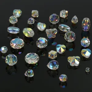 30颗刻面圆形/心形/方形AB透明玻璃水晶珠，用于珠宝制作DIY