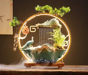 Watergordijn Fontein Ornament Creatieve Desktop Decor Feng Shui Wiel Waterval Gordijn Met Wierookbrander En Led