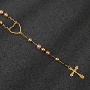 Chapelet religieux long en acier inoxydable plaqué or avec pendentif Vierge Marie et croix, collier catholique pour femmes - Product Image 6