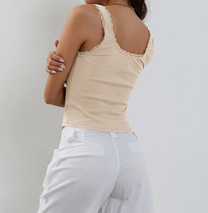 Tops courts décontractés pour femmes avec logo personnalisé, col carré, basiques, en dentelle, avec nœud, coupe ajustée, débardeur, t-shirt sans manches, style Y2K - Product Image 6