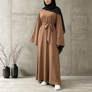 Abaya unie pour femme, style Dubaï, robe longue maxi modeste à manches larges et ceinture, tenue quotidienne musulmane islamique (6394) - Product Image 3