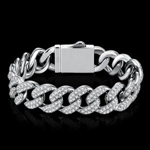Pulseras de Hombre Estilo Hip Hop con Incrustaciones de Moissanita, Cadenas de Piedras Preciosas, Cadena Cubana Gruesa de Plata de Ley S925 para Hombre - Product Image 2