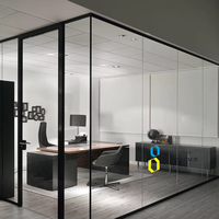 Cloison de bureau panoramique moderne en verre trempé double insonorisée avec porte pour intérieurs commerciaux, cadre en aluminium