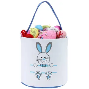 أرنب عيد الفصح سلة البيض أكياس للأطفال قماش القطن شخصية الحلوى سلة البيض أرنب طباعة دلاء مع منفوش الذيل هدايا