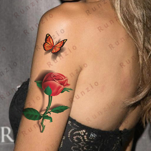 Adesivi per Tatuaggi Temporanei 3D a Forma di Farfalla e Rosa, Impermeabili ed Ecologici, Marca Runzio, Carta Transfer alla Moda per Braccia e Corpo - Product Image 1