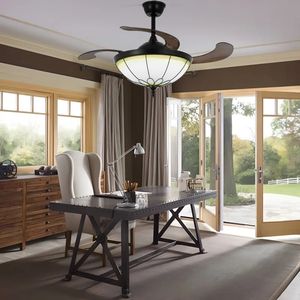 <span class=keywords><strong>Ventilateur</strong></span> de Plafond de Style Tiffany de 36 Pouces avec Lumières, Luminaire de Lustre à Dimmable, 4 Lames Inverses Rétractables, Vitrail <span class=keywords><strong>Vintage</strong></span> - Product Image 3