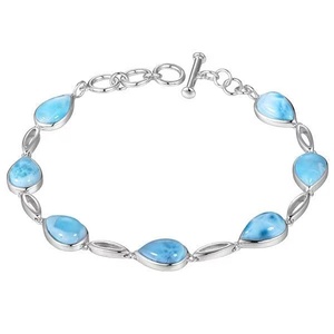 Nuevo Estilo, Pulsera de Plata de Ley 925 con Larimar Azul Natural, Joyería con Diseño de Vida Marina, Pulsera de Larimar con Corte de Pera - Product Image 1