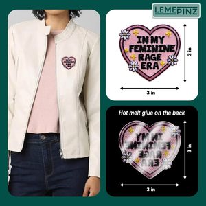 Patch brodé thermocollant « In My Feminine Rage Era Heart » de 3 pouces pour chapeaux, vêtements et sacs à dos - Product Image 5