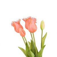 5 Tangkai Bunga Tulip Buatan Real Touch dengan Rumbai, Bunga Tulip Parrot Silikon untuk Dekorasi Rumah dan Pernikahan