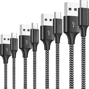 Customize 3ft 6ft 10ft Cell Phone Cables nylon braided Fast Charging original Mobile Phone Charging Type C Usb Cable