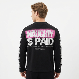 Camiseta de manga larga oversize para hombre Naughty $ Paid, estilo streetwear, de algodón, cuello redondo, con diseño de letras estampadas en la espalda - Product Image 6