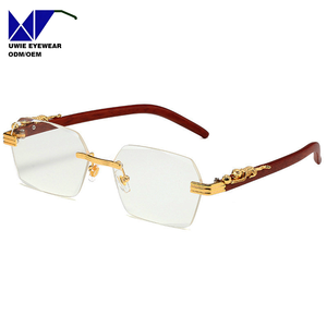 Gafas de Sol Rectangulares Pequeñas Sin Montura de Madera Sintética Estilo Retro Vintage <span class=keywords><strong>2023</strong></span> OEM con Protección UV400 y Lentes de PC - Product Image 3