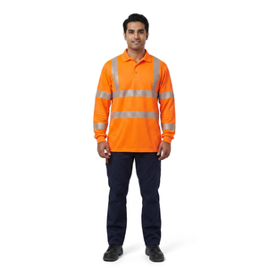 เสื้อยืดแขนยาวสะท้อนแสงแบบกำหนดเองสำหรับงานก่อสร้าง เสื้อยืดแบบ Hi-Vis สีเขียวและสีส้ม - Product Image 1