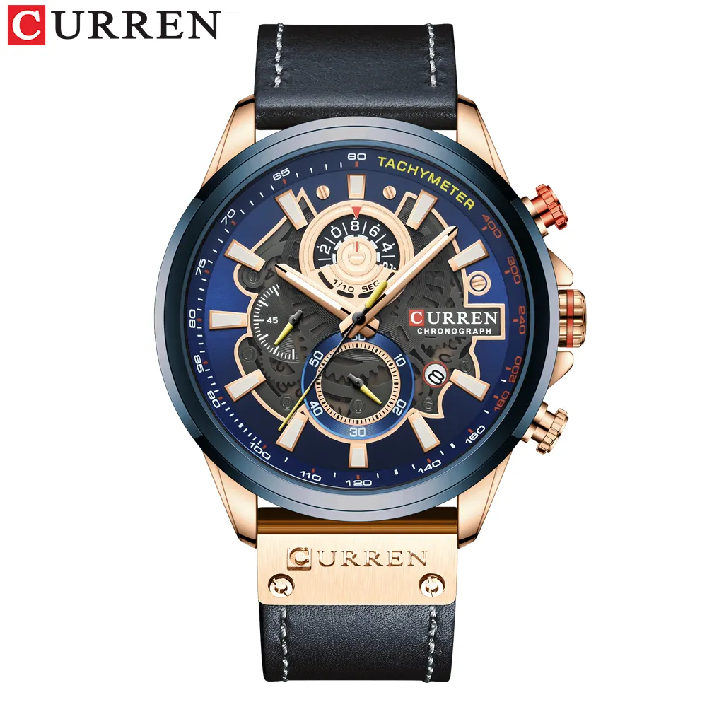 Curren 8380 Chronograaf Horloge Grote Wijzerplaat Quartz Mannen Horloges Casual Klok Gemaakt In China