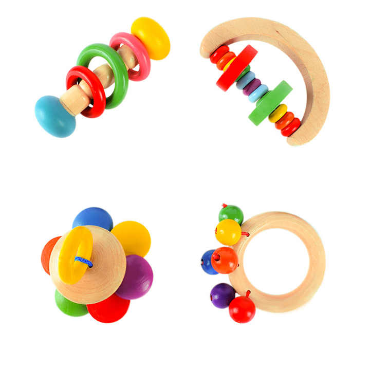 Wooden Toddler Baby Rattles Sets Handle Safety Early Educational ...