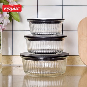 Pyglass Design moderno Eco <span class=keywords><strong>contenitori</strong></span> per la preparazione di pasti 3 Pack chiaro ermetico <span class=keywords><strong>contenitori</strong></span> per la conservazione degli alimenti coperchi di bambù per l'organizzazione della cucina - Product Image 4