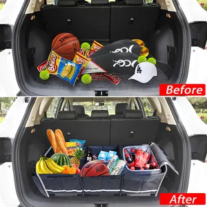 Factory Supplier Custom 3 Compartments Storage Organizer With Cover Extra Large Collapsible Car Trunk Organizer With Cooler Bag