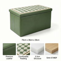 Nouveauté : Banc de rangement pliable en cuir vert de 76 cm, design contemporain pour chambre, appartement et usage scolaire