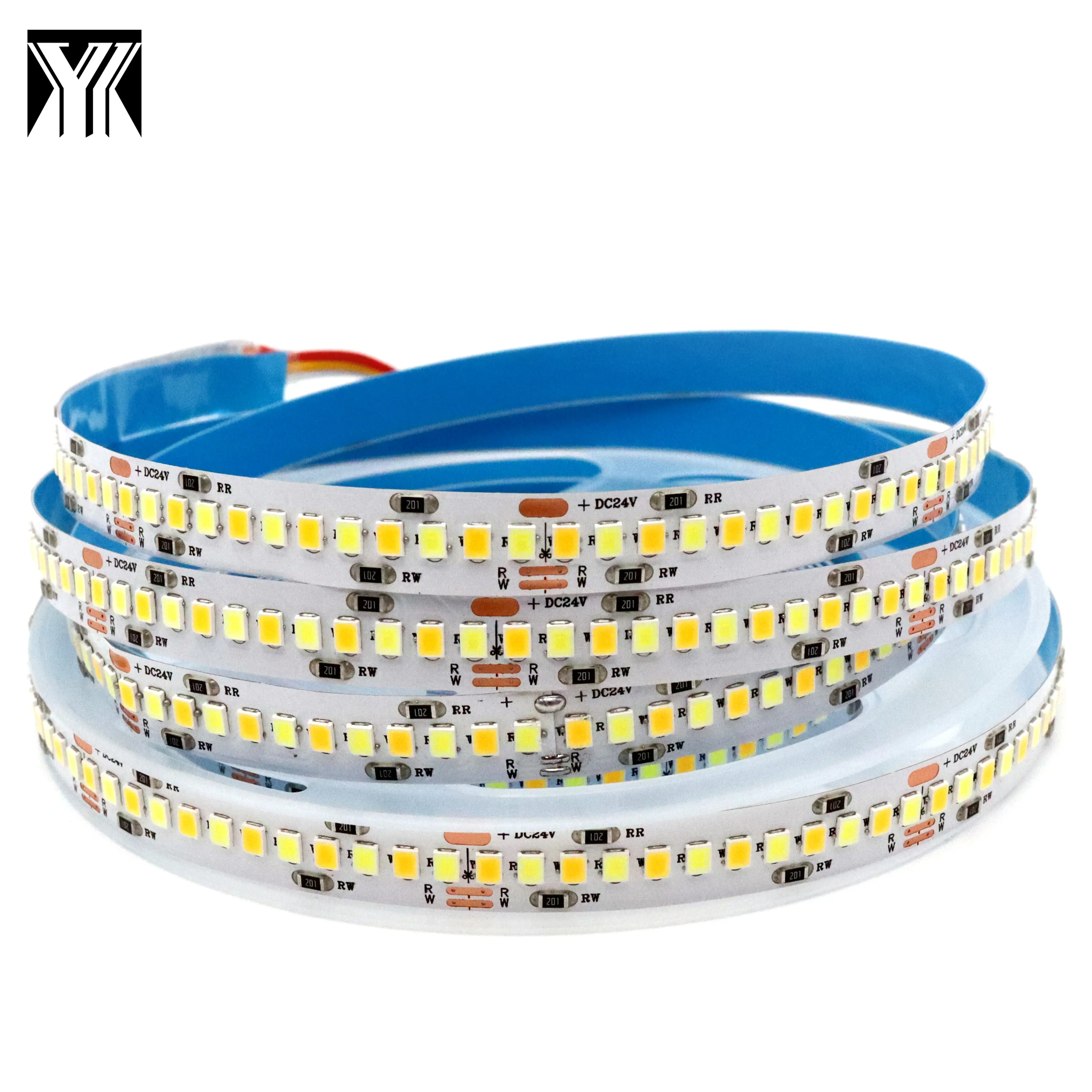 Tira de led de alta densidade, cor dupla dc24v 240leds/m 10mm smd 2835 cct, regulável, flexível, 3000k + 6000k, branco ajustável