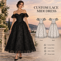 Robe midi personnalisée pour femme, en dentelle florale, avec corset, épaules dénudées, manches volantées, jupe plissée, robe midi pour occasions spéciales