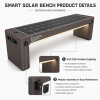 Banc de patio solaire intelligent pour extérieur, public, 3 places, avec chargeur USB sans fil, haut-parleur Bluetooth, éclairage LED, pour parc, place publique, municipal