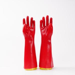 ถุงมือพีวีซีสีแดงแขนยาว ป้องกันมือและแขน ถุงมือพีวีซีเพื่อความปลอดภัย - Product Image 4