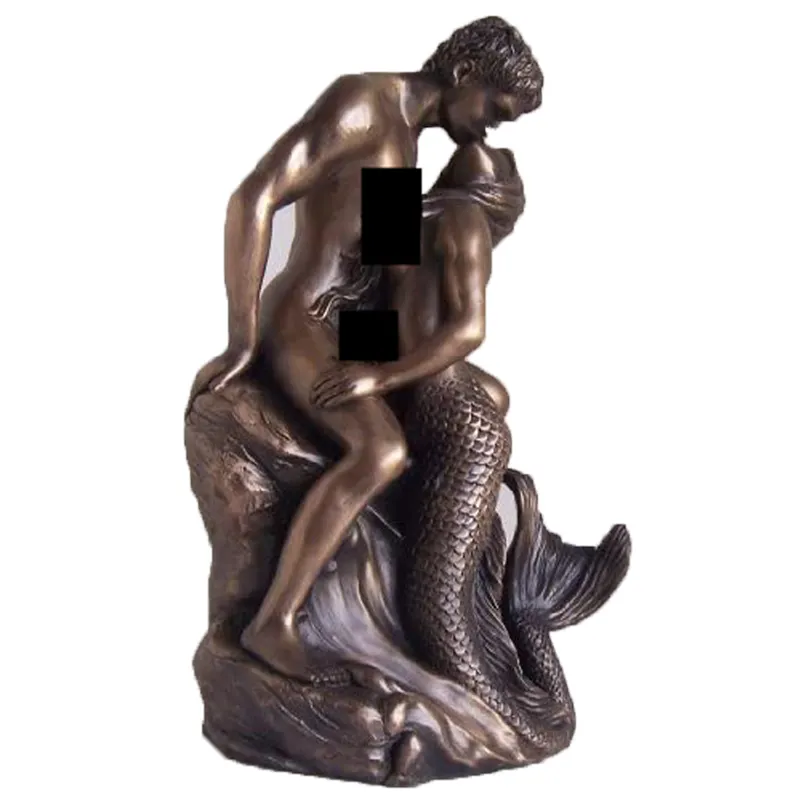 Groothandel Naakt Liefhebbers Erotische Beeldjes, Omarmen Sculptuur Voor Huwelijksgeschenken, Verleiding Mermaid En Sailor Bronzen Standbeeld