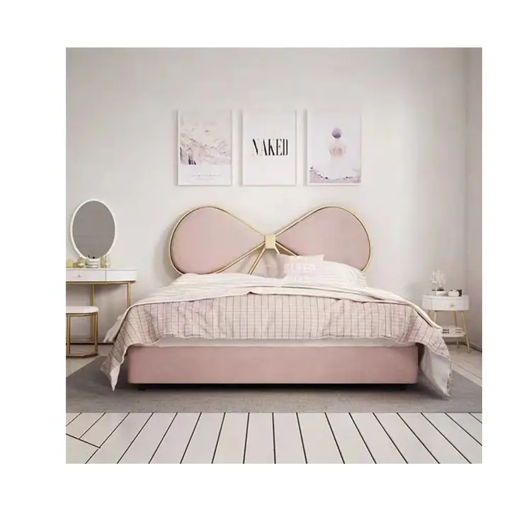 Hoge Kwaliteit Licht Luxe Roze Hoge Rug Moderne Minimalistische Dubbele Bed Moderne Slaapkamer Meubilair Slaapkamer Set Prinses Bed Enkele