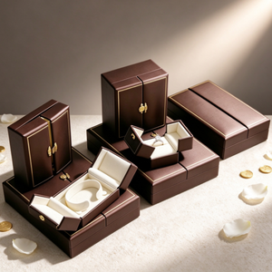 Premium Brown Leather Jewelry <b>Gift</b> <b>Box</b> Custom Logo <b>Ring</b> Earring Bracelet Storage <b>Box</b> <b>for</b> Wedding Anniversary Jewelry Packaging - Product Image 2