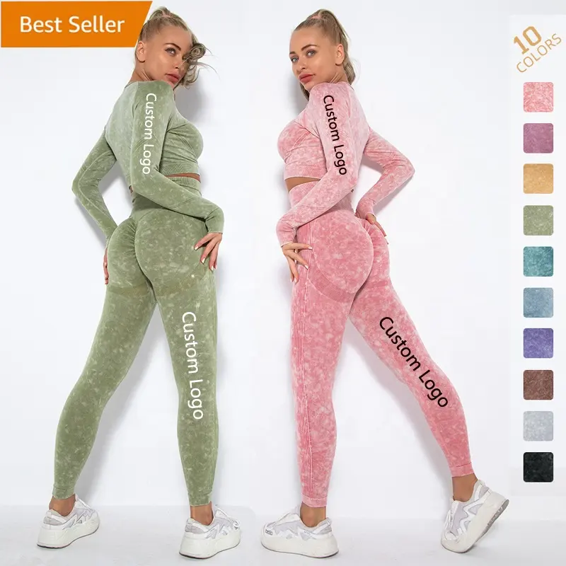 Conjunto de roupas de yoga femininas, 2 peças, levantamento de bumbum, legging de cintura alta, esportiva, academia, manga comprida, dropshipping