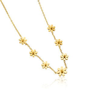 18K PVD Gold Stainless Steel Summer Floral Daisy Necklace <b>Bracelet</b> Set | Waterproof Hypoallergenic <b>Matching</b> Flower Jewelry - Product Image 5