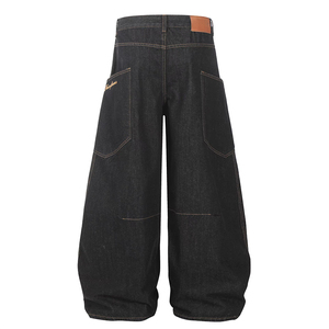 <span class=keywords><strong>Jean</strong></span> cargo streetwear ample avec broderie lettres, denim noir brut classique, <span class=keywords><strong>coupe</strong></span> incurvée, <span class=keywords><strong>jean</strong></span> oversize pour <span class=keywords><strong>homme</strong></span> avec grandes poches - Product Image 4
