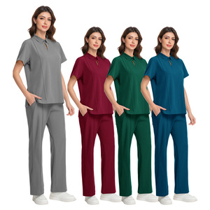 Handwashing Suit Two Piece Set Loose Fit Unisex Hospital Nurse Uniform Moisture Wicking Split Set Azure Burgundy Gray Dark Green - Product Image 1