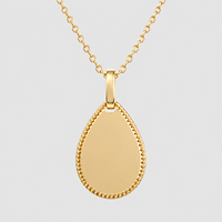 Collier goutte d'eau personnalisé avec initiales gravées et bord perlé, en acier inoxydable 316L plaqué or PVD 18K, étanche et inaltérable