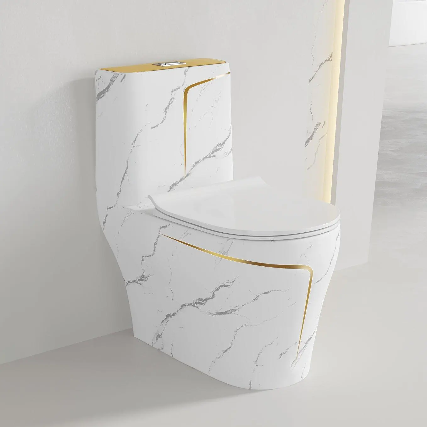 गर्म बेच आधुनिक शैली सेनेटरी वेयर मंजिल घुड़सवार सोने सफेद संगमरमर कमोड डब्ल्यूसी बाथरूम सिरेमिक शौचालय