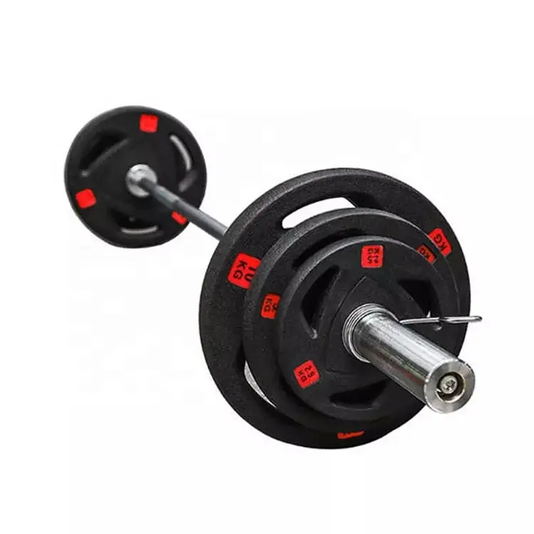 Fitnessapparatuur Gietijzeren Barbell Gewichten 3 Gatgewichten Tri Grip Barbell Platen Rubber Gecoate Plaat Gewicht Te Koop