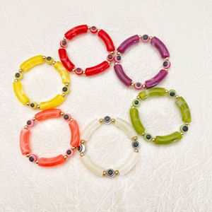 Evil Eye Acrylic <b>Beaded</b> <b>Bracelet</b> Milky White Red Pink Yellow Green Purple Gift Jewelry 18 Pieces Yiwu Origin - Product Image 1