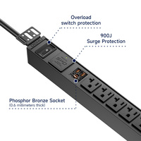 PDU de rack de centre de données 1U, 8 prises 20A, multiprise US, câble 12AWG, protection contre les surtensions 900J, interrupteur de surcharge pour armoire de serveur