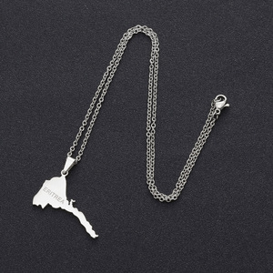 Fabbrica 18K oro e acciaio inox placcato argento Eritrea bandiera mappa ciondolo collana smalto Eritrea mappa con zircone catena a maglie - Product Image 6