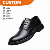Chaussures habillées de luxe pour hommes avec logo personnalisé, basses, en cuir PU noir, respirantes, souples, imperméables, semelle antidérapante en PVC, pour affaires et marche
