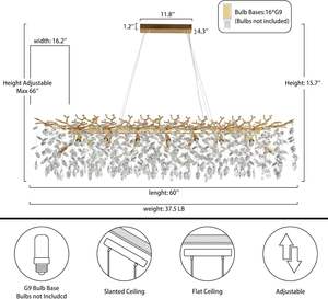 Suspension en cristal de luxe avec <span class=keywords><strong>branches</strong></span> en <span class=keywords><strong>métal</strong></span> doré et cristaux de goutte de pluie pour lustre rectangulaire dans le hall de l'hôtel de la salle à manger - Product Image 4
