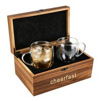 Ensemble de 2 tasses en verre transparent Cheerfast, tasses à boire de qualité supérieure avec boîte de rangement en bois décorative pour les amateurs de boissons
