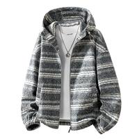 Blouson Bomber à Capuche Zippé en Tricot à Carreaux Style Vintage Printemps pour Hommes, Grande Taille, Coupe Ample, Décontracté, Type Varsity, Personnalisable