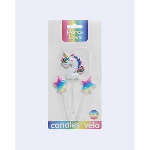 Bougies d'anniversaire licorne Party Love, lot de 3 avec étoiles, 6 cm - Product Image 2