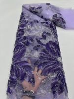 NI.AI Nouveau style Tissu en dentelle à sequins, Tissu en dentelle perlée, Tissu en dentelle à sequins et perles, Tissu brodé floral