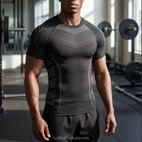 Nueva Camiseta de Verano para Hombre, Corte Ajustado, Líneas Geométricas, Rayas, Tejido de Fibra Química Mezclada, Secado Rápido, Manga Corta, Fusión sin Costuras